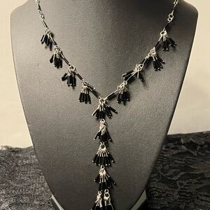 Elegant Lariat Necklace With Black Rod Beades